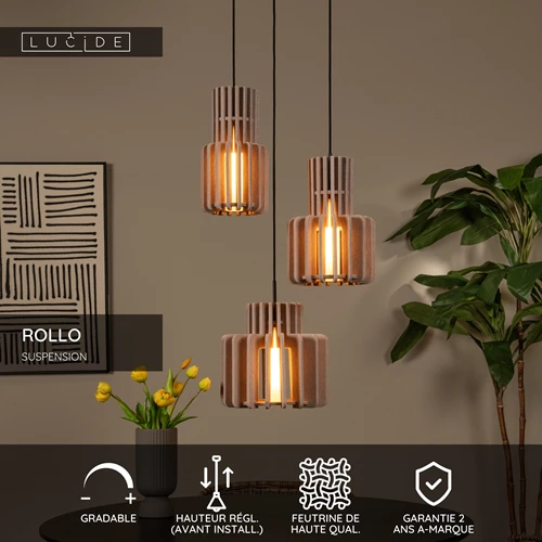 Lucide ROLLO - Suspension - 3xE27 - Taupe - USP